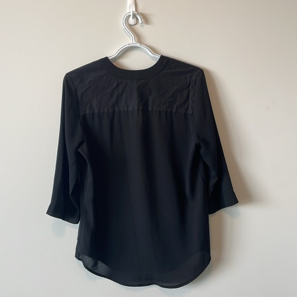 Black, 3/4 sleeve, long, sheer, v-neck shirt - Picture 2 of 5